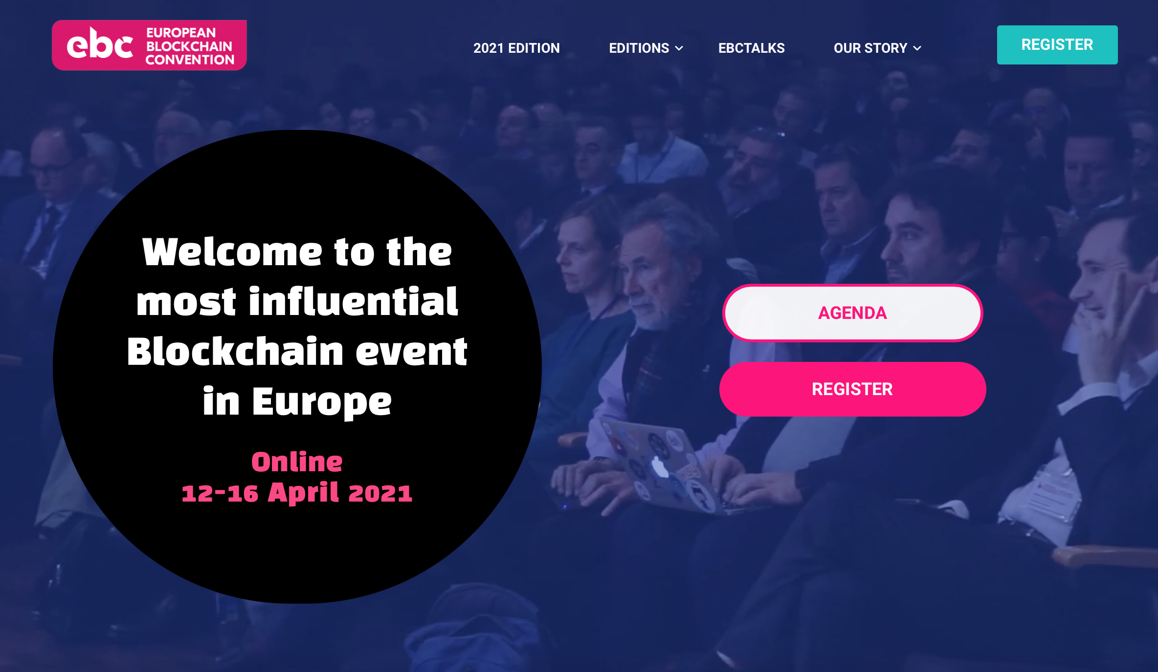 Screenshot of website - European Blockchain Convention 2021