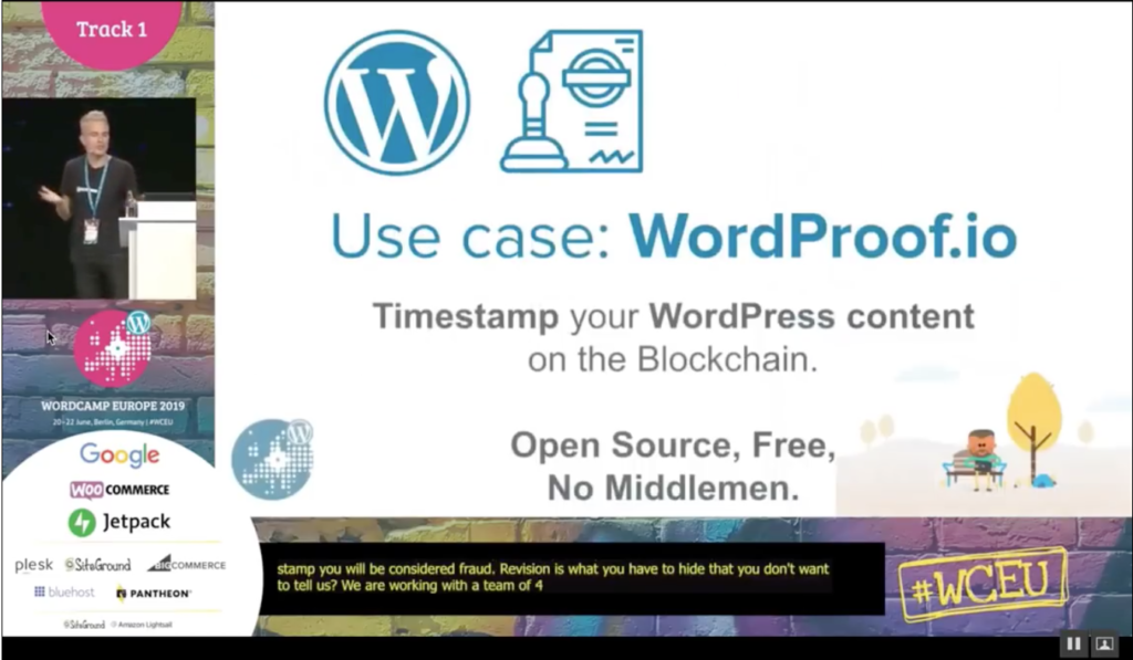 Screenshot: Introduction of WordProof at WordCamp 2019